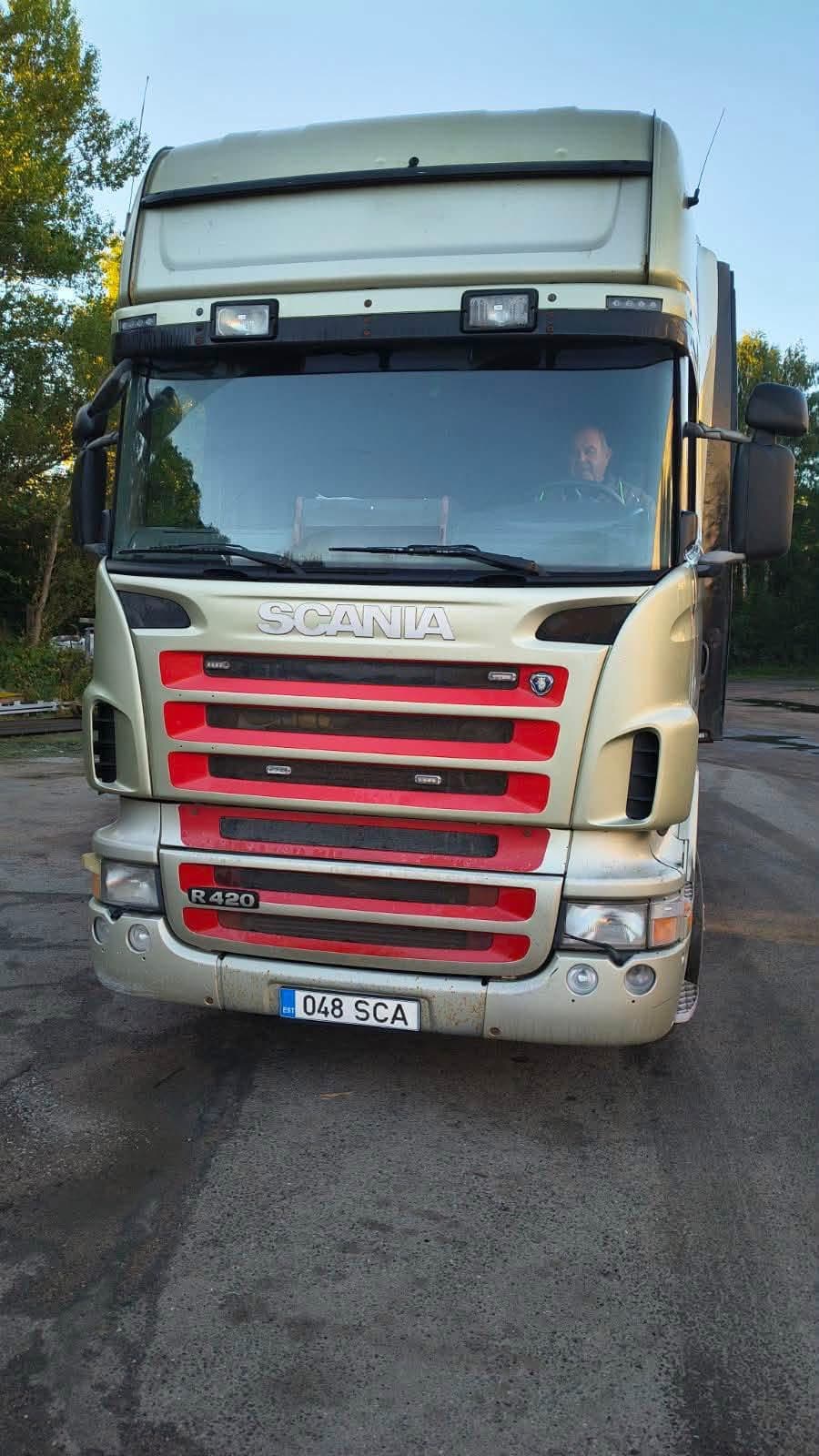 Scania R420 truck at the start of loading at the Novatex yard in Tallinn
